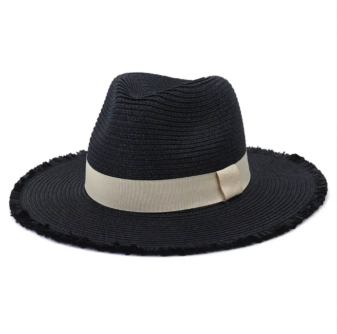 2023 Custom Handmade ladies Summer Fedora floppy Hats Large Wide Brim Women Panama Ribbon Sun Beach Straw Hat