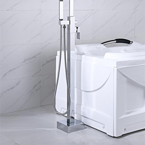 Miscelatore Monocomando Moderno Cromato a Pavimento per <span class=keywords><strong>Vasca</strong></span> <span class=keywords><strong>da</strong></span> <span class=keywords><strong>Bagno</strong></span> con Soffione Doccia Quadrato in Ceramica per <span class=keywords><strong>Vasca</strong></span> Freestanding - Product Image 1