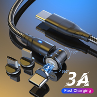 Kabel Data USB Tipe C magnetik, kabel Data nilon cepat mengisi 3A untuk ponsel