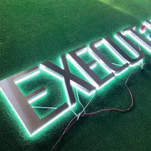 Custom Outdoor Bewegwijzering Roestvrij Staal Acryl 3d Led Kanaal Letters Teken Business Logo Teken Led 3d Backlit Metalen Bord Letters