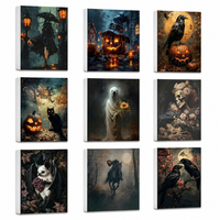 Ensemble de 9 tableaux muraux Halloween sombres, thèmes Gothique, Citrouille, Fantôme, Chat Noir, Corbeau, Chauve-souris, Impression encadrée pour décoration intérieure