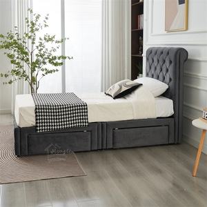 Struttura <span class=keywords><strong>Letto</strong></span> <span class=keywords><strong>Singolo</strong></span> con <span class=keywords><strong>Cassetti</strong></span> Contenitore, Morbido Rivestimento Imbottito e Testiera Trapuntata dal Design Contemporaneo - Product Image 5
