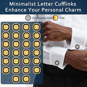 Mancuernillas Minimalistas con Letra, Acero Inoxidable 316L, Doradas, Personalizadas con <span class=keywords><strong>Iniciales</strong></span>, para Hombre, Accesorios Formales para <span class=keywords><strong>Camisa</strong></span> de Negocios o Boda - Product Image 1
