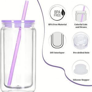 Vaso de Plástico Transparente de Doble Pared de 16 oz con Logotipo Personalizado, Brillantina, Orificio Preperforado, Tapas de Bambú y Pajitas, Vasos Tipo Bola de Nieve para DIY - Product Image 4
