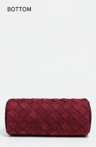 Sac à main bandoulière léger en suède pour femme, petit sac de soirée en forme de baril tressé, avec fermoir et sangle amovible pour l'automne - Product Image 5