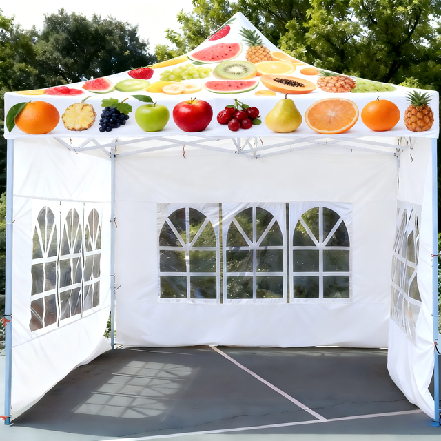 10x10ft Heavy Duty White Pop Canopy Kiosk Tent-Roman Windows European Style Foldable Outdoor Exhibition Pavilion Sun/Rain