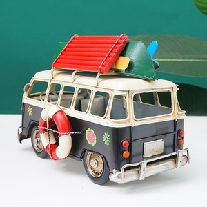 Figurines de bus rétro en fer, modèle de bus en métal, bus de plage vintage, <span class=keywords><strong>miniatures</strong></span> avec skateboard, décoration de bar à domicile, artisanat pour enfants, cadeau - Product Image 5