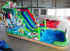 Commercial Waterslide Mario Theme Double Lane Inflatable Bouncer Jumping Castle Slide For Kids