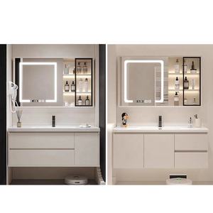 Light gray smart bathroom cabinet storage <b>mirror</b> cabinet white countertop sink <b>wall</b>-mounted cabinet body - Product Image 6