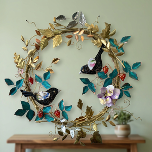 Corona romántica de metal hecha a mano con pájaros, flores y hojas, corona decorativa redonda para el día de San Valentín sin iluminación - Product Image 2
