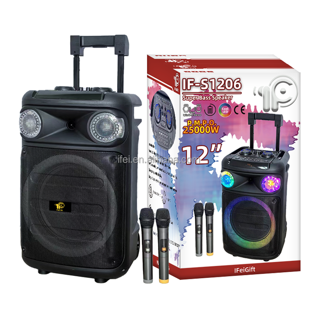 Product BT Speaker 12 Inch Horn New Trending Big Subwoofer Party Speaker With Dual Wireless MicrophoneRemote Control IFeiGift