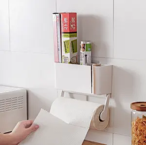 Wall Mounted Kertas Handuk Dapur Wrap Dispenser Pemegang Gulungan Kertas dengan Penyimpanan Bumbu Rak Kertas Roll Dispenser