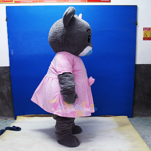 Costume de mascotte d'ours gris personnalisé, taille XL, robe rose, nœud, tenue de personnage de dessin animé, carnaval, fête commerciale, événement de la Saint-Valentin, marque - Product Image 2