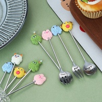 Kreatives Edelstahl-Set aus Obstgabeln und Dessertlöffeln - Niedliches Cartoon-Design mit Hanfrad-Lichtpolitur für Kuchen und Mixgetränke