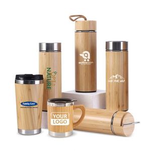 Custom Brand Laser Logo Print 500ml Insulated Bamboo <b>Tea</b> Mug Tumbler Eco Friendly Stainless Steel Vacuum <b>Thermos</b> Cup - Product Image 1