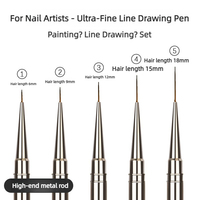 Ensemble de pinceaux pour nail art ultra fins, pour peinture au gel, liner, manche en métal doré de luxe, manchette sertie en nylon, outils de dessin pour manucure