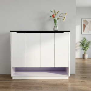 Meuble à chaussures autoportant moderne avec porte ventilée, console de rangement en plastique gris pour salon, mobilier de maison - Product Image 4