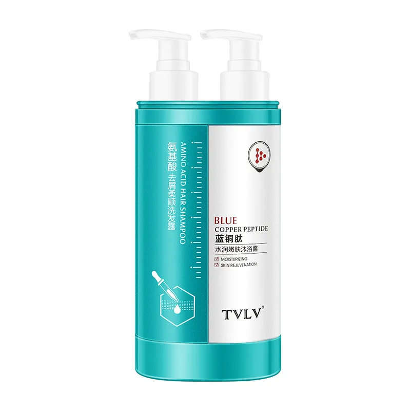 Tvlv Aminozuur Anti-Roos Kalmerende Shampoo Blauw Koper Peptide Douchegel Body Wash 2-In-1 hair & Body Shampoo 400Ml * 2