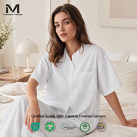 Ensemble pyjama en coton pour femmes, col mandarin, boutons, haut à manches courtes, pantalon à jambes larges, vêtements de détente en seersucker SOFT13