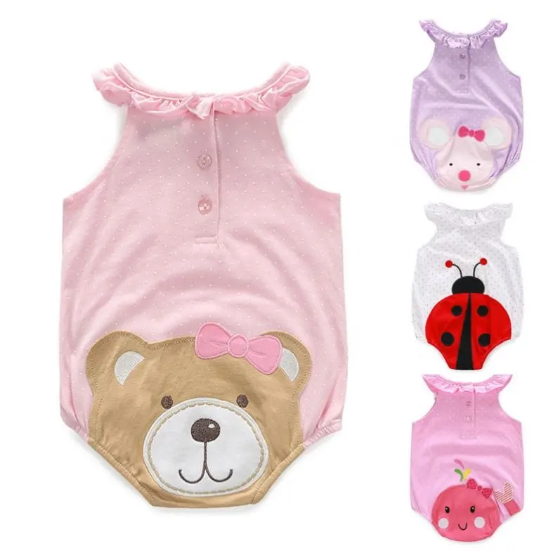 Venta al por mayor ropa de bebé recién nacido onesies de algodón ropa de verano fino lindo bebé patrón de dibujos animados mameluco mono