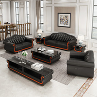 Juegos de Sofás de Lujo, Muebles de Sala de Estar, Juego de Sofás de Cuero Rojo y Negro, Sofá Seccional 123