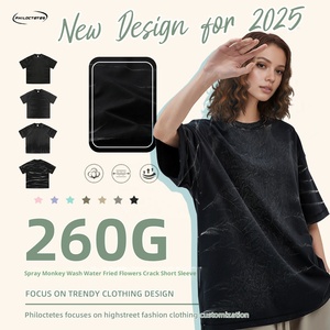 Camiseta de algodón de 260 g con efecto Monkey Wash, transpirable, que absorbe la humedad, de manga corta, corte holgado, estilo Hip <span class=keywords><strong>Hop</strong></span>, para parejas, con hombros caídos. - Product Image 1