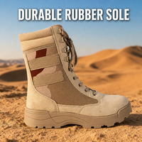 Bottes tactiques pour hommes, camouflage désertique, tige en daim, doublure en mesh, semelle extérieure en caoutchouc, fermeture éclair, lacets, hauteur genou, entraînement extérieur, toutes occasions