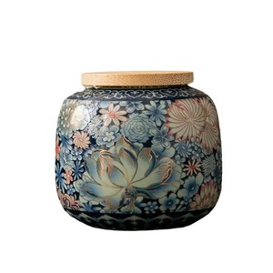 Ru Ware màu xanh và trắng sứ Phong cách Trung Quốc Trà kín Jar lưu trữ Tank supportable Retro trà container trà <span class=keywords><strong>Caddy</strong></span> - Product Image 5
