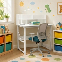 Bureau d'ordinateur ergonomique blanc moderne et simple avec étagères de rangement, table d'écriture pour bureau à domicile, bureau d'étudiant, bureau de travail à domicile