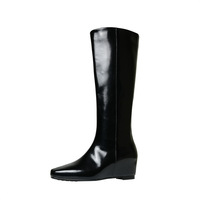 Bottes d'équitation en cuir véritable à bout carré, hauteur genou, pour l'hiver