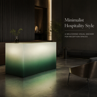 Comptoir de réception lumineux en acrylique mat vert dégradé sur mesure, avec rétroéclairage LED, comptoir d'exposition commercial sur mesure