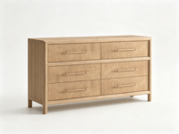 Commode moderne en bois FERLY à 6 tiroirs, cadre incurvé, finition brossée, meuble de rangement pour chambre à coucher