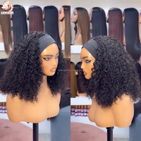 Perruque bandeau bouclée Pixie fabriquée à la machine, sans colle, sans lacet, courte, frisée, facile à poser pour débutantes, en cheveux humains indiens bruts, vente en gros