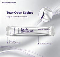 20 pièces Bain de bouche blanchissant violet sans peroxyde, rafraîchissant l'haleine, sans alcool, OEM, à la menthe