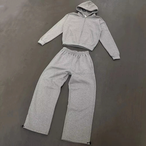 Ensemble de survêtements personnalisés en gros : sweat à capuche vierge en coton molletonné et pantalon droit ample décontracté pour hommes - Product Image 2