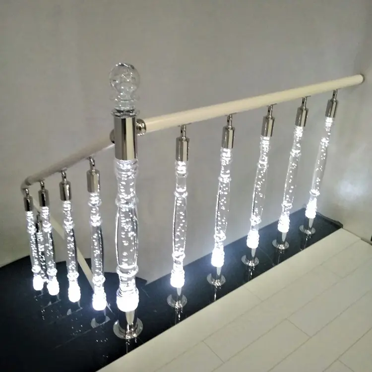 Poste de escalera de plexiglás moderno de lujo, pilar de cristal acrílico transparente, balaustres de escalera de vidrio