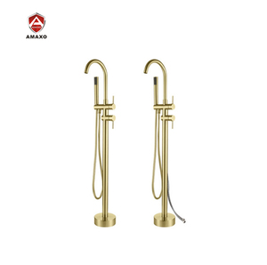Grifo mezclador de ducha y bañera independiente de oro cepillado con 2 manijas, de <span class=keywords><strong>suelo</strong></span>, con válvula de cerámica - Product Image 1