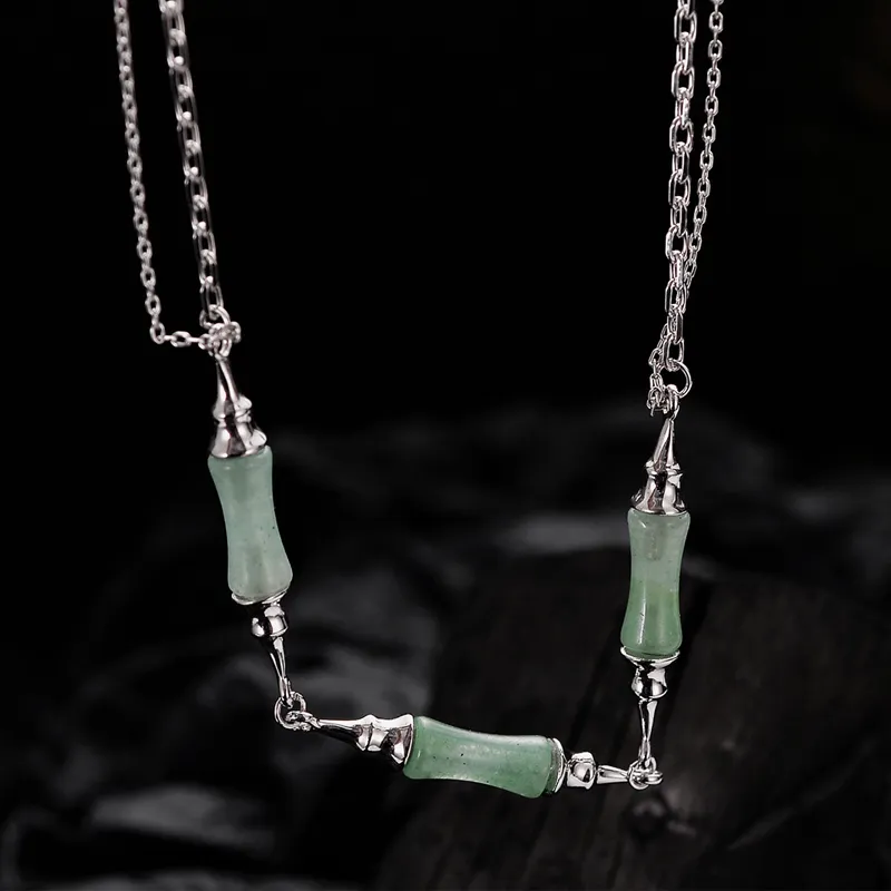 ICEBELA perhiasan baru Cina hijau giok rantai kalung wanita S925 perak murni gaya Cina bambu desain perhiasan kalung
