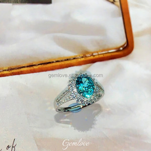 En stock! 2.3ct PT950 Lab Paraiba Ring-Ovale 8x6.8mm Design Tournesol, Bijoux de Mode pour Femmes - Product Image 6
