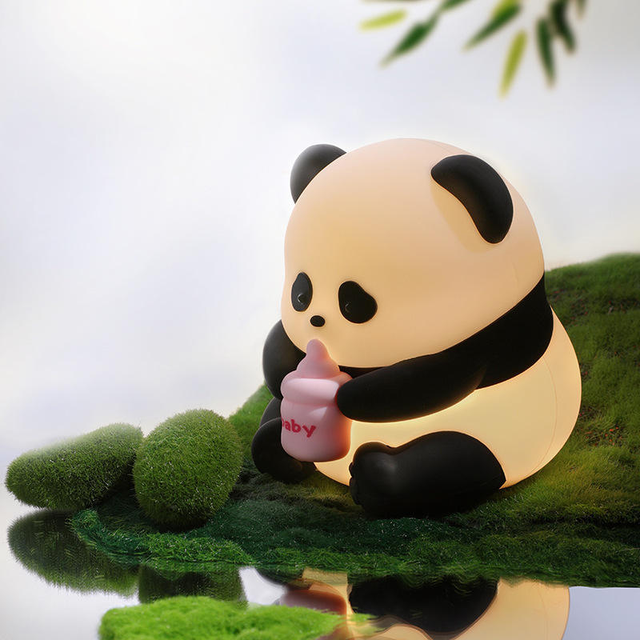 Creative Gift Cartoon Panda Modern Bedroom Night Light Kids LED Portable Baby Nursery Lamp USB Rechargeable Remote Silicone