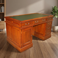 Petit bureau en bois d'acajou massif avec dessus en cuir vert Bureau partenaire fait main