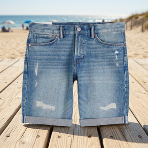 Pantalones Cortos Bermuda Casuales para Hombre, 100% Algodón, Estilo Urbano, Cintura Media, Desgastados, con Cordón Ajustable, Secado Rápido - Product Image 2