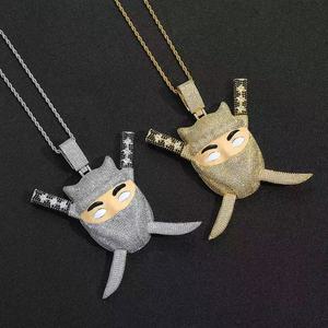 Collier pendentif Ninja en laiton plaqué or, style Hip Hop, avec grand et lourd cordon émaillé et zircons cubiques, <span class=keywords><strong>épée</strong></span> amovible pour homme - Product Image 3