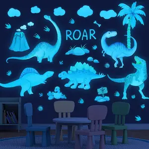 Мультфильм акварель динозавр парк синий свет наклейки на стену детская комната светящиеся наклейки светящиеся Животные наклейки