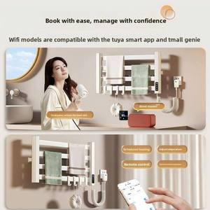 Sèche-serviettes électrique intelligent simple ou double pour salle de bain, en aluminium, <span class=keywords><strong>sans</strong></span> perçage, compatible APP, chauffant et séchant - Product Image 6