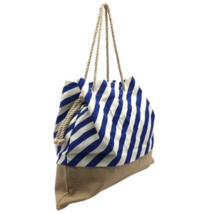 Fábrica de Stock a granel buen precio personalizado verano grande de yute de algodón de las <span class=keywords><strong>mujeres</strong></span> Bolso Tote de playa - Product Image 6