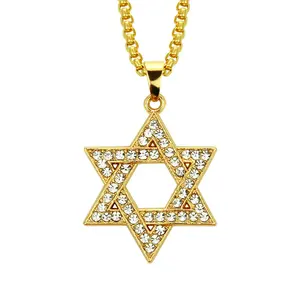 European hip hop men's hollow-out diamond star of David necklace Solomon seals the necklace of the Star of Six