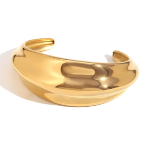 European American Style Cross-Border Fashion Unisex Stainless Steel Gold/<b>Silver</b> Plated Wide <b>Cuff</b> <b>Bracelet</b> Simple Smooth - Product Image 5