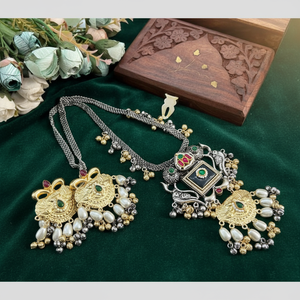 Jewelemarket Green 2 Tone Plated Pota Stone Long Necklace Set Fashion Jewelry Set - Product Image 3