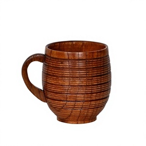 Handmade Wooden Tea <b>Cup</b> Round Shape Minimalist Design With Handle Natural Finish Rustic Drinkware - Product Image 1